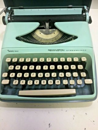 Vintage Turquoise Sperry Rand Remington Streamliner Portable Typewriter W/ Case