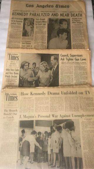 Los Angeles Times - June 6th 1968 - Kennedy (rfk) Paralyzed And Near Death