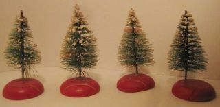 Old 1950 Set Of 4 Miniature Bottle Brush Tree Placecards Party Decorations