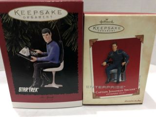 (2) Hallmark Keepsake Ornaments.  Star Trek.  " Captain Archer & Mr.  Spock "