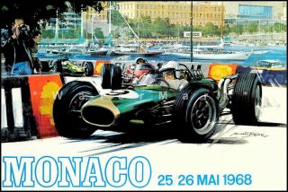 Monaco Grand Prix 1968 Vintage Poster Print Travel Car Racing Us S/h