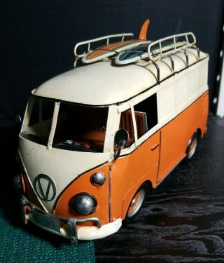 Vintage Vw Volkswagen Van Bus Tin Metal With Surfboards Home Decorative -