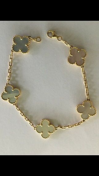 Van Cleef & Arpels Alhambra 18k Yellow Gold Vintage Bracelet With 5 Mop Motifs