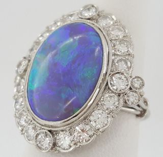 Vintage 1.  75 Ct Platinum Oval Cut Opal & Round Diamond Halo Engagement Ring Gia