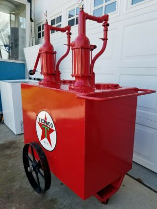 Vintage Texaco Rolling Steel Wheel Gas Station Double Lubester Oil Pump Cart