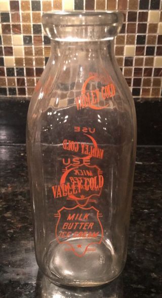 Vintage Valley Gold Dairy 1 Quart Glass Milk Bottle