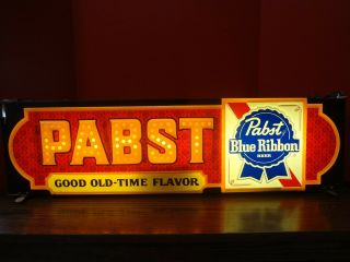 Vintage Pabst Blue Ribbon Lighted Beer Sign Good Old Time Flavor/works Fast S/h