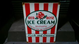 Vintage Old Red Rose Ice Cream Rich And Creamy Thstuff Porcelelain Sign Frosty