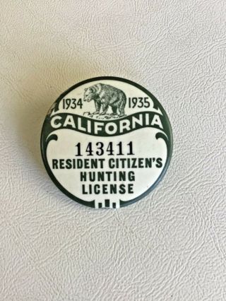 1934 - 1935 California Hunting License With Paperwork