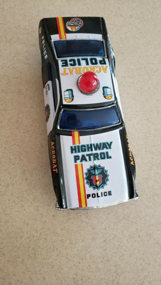 TPS JAPAN TIN LITHO 1960s 911 POLICE HIGHWAY PATROL ACROBAT UNIQUE CAR BATT OP 2