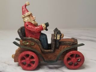 Vintage Bobbing Santa In Antique Car Metal Wheels Rolls