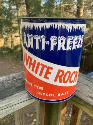 Vintage White Rock Anti - Freeze 1 Gallon Metal Can Oil Gas Station Sign -