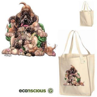 Mastiff Dog Family Dad And Puppies Cartoon Art Organic Grocery Shopping Tote Bag