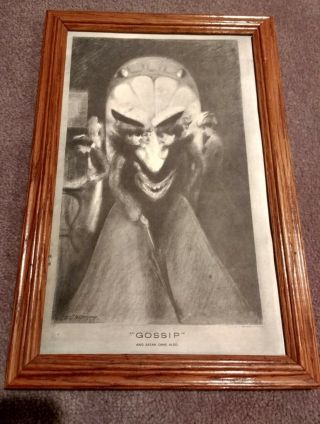 George Wotherspoon Optical Illusion Gossip & Satan Came Also Framed Sepia Print