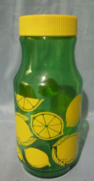 Vintage Anchor Hocking Green Glass Lemon Jar With Lid Measures For 3 Cups