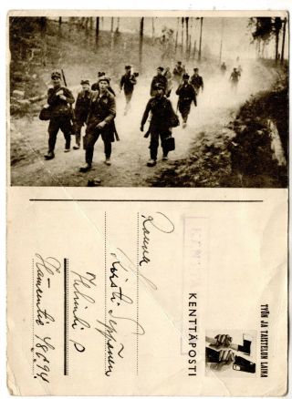 1942 Wwii Finland Russia KenttÄpostia Feldpost Photo Postcard Soldiers Forest