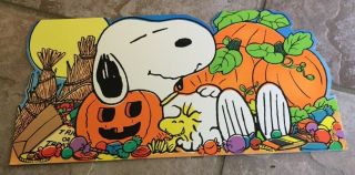 1018j Vtg Lg Hallmark Halloween Card Snoopy Woodstock Pumpkin Patch 1958 Peanuts