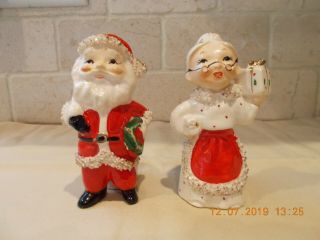 Vintage Christmas Candle Holder Set - Santa And Mrs Claus - By Commodore - Japan