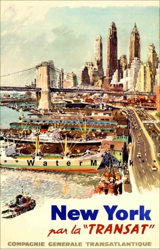 York Per La Transat 1950 York City Piers Vintage Poster Print Retro Art