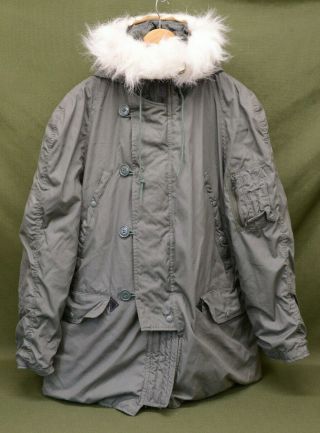 Vintage 1970s Usaf Extreme Cold Weather Parka Type N - 3b Syn Fur Hood Medium J19