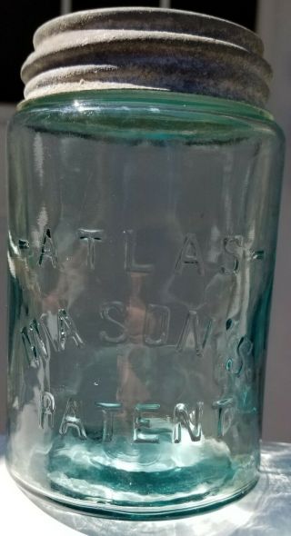 Atlas Mason ' s Patent Light Aqua Pint Jar & Keystone Nov 30th 1858 7 On Bottom 2
