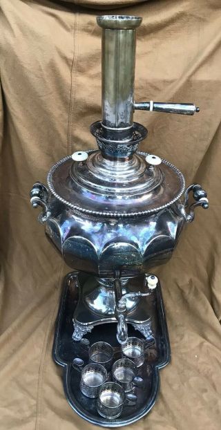Vintage Norblin & Co.  Warszawa Large Silver Plated Samovar &tray & Glass Holders