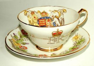 Queen Elizabeth Crowning 1953 Tea Cup & Saucer Stanley Fine Bone China England