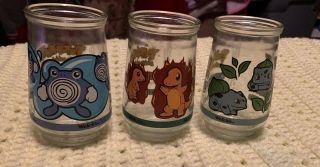 Vintage Welchs Pokemon Jelly Jars 1,  4 61 Charmander Poliwhirl & Balbasaur