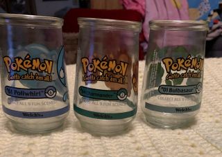 Vintage Welchs Pokemon Jelly Jars 1,  4 61 Charmander Poliwhirl & Balbasaur 2