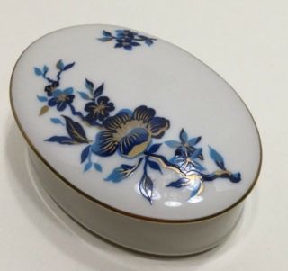 Lenox Oval Trinket Box With Blue Flowers And Gold Accents