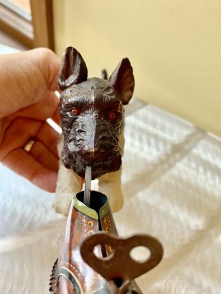 Vintage Occupied Japan Celluloid & Tin Wind Up Scottie Dog Biting Shoe Toy W/key 3