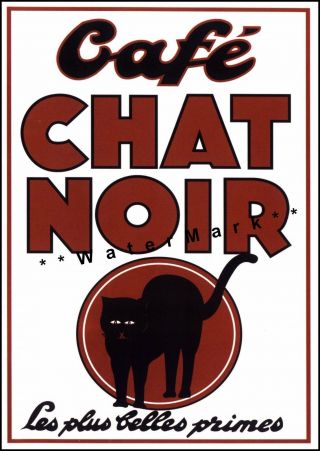 Cafe Chat Noir French Bistro Vintage Poster Print Retro Style Decor Black Cat
