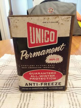 Vintage Unico Anti - Freeze Can One Gallon Metal Tin