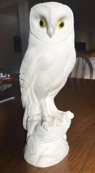 Large 11” Vintage White Alabaster Owl Figurine Signed A.  Giannelli Italy 1972