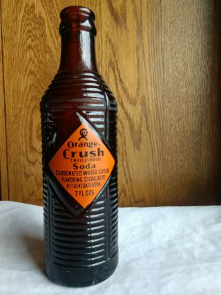 Vintage Orange Crush Amber Ribbed Bottle Amber Lettering Triangle Painted Logo