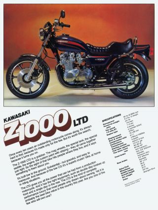 1977 Kawasaki Kz1000 Z1000 Ltd Vintage Motorcycle Ad Poster Print 36x27 9mil