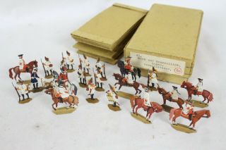 21 Vintage Tin Flats Zinnfiguren Scholtz Horses Soldiers Lead Toy W Box Folk Art