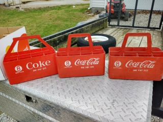 3 Vintage Coca Cola Plastic Coke Bottle Carriers Holder Caddy 8 Pack One Pint 16