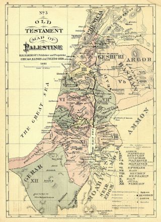 1881 Old Testament Bible Map Of Palestine Israel Wall Art Poster Vintage History