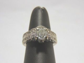Womens Vintage Estate 14k White Gold Diamond Engagement Wedding Ring Band Set