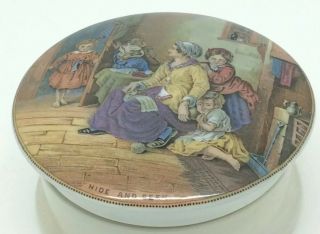 English Porcelain Treasure Jewelry Box Bomboniere Hide & Seek Family Scene 4.  25 