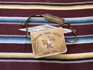 Vintage Leather Hand Tooled Custom Shooting Skeet Bag W Shoulder Strap