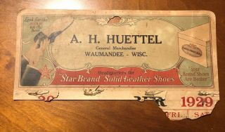 1928 Advertising Calendar Top Ah Huettel Star Brand Leather Shoes Waumandee Wi