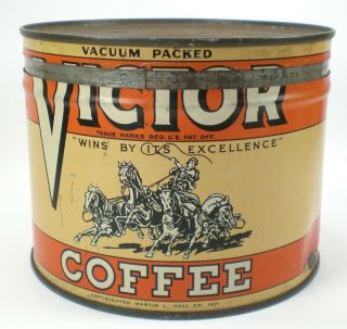 Vintage 1 Lb.  Victor Coffee Tin Martin L.  Hall Co. ,  Boston,  Ma