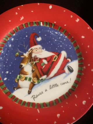 MudPie Set of 4 Christmas Plates “Raise A Little Cane ” Santa Reindeer Sleigh 3