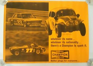 Vintage Champion Spark Plugs Racing Cars Poster
