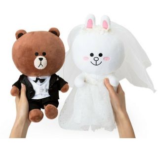Line Friends Brown Cony Wedding Costume Plush Dolls 9.  8 " Bear Gift