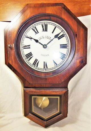 Vintage 1970s Bulova Chiming Wall Clock Oak Case Maple Finish 22 " Tall Vgc 8179