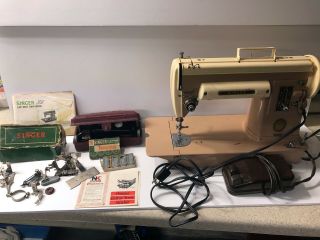 Vintage Singer Sewing Machine Model 301a With Case & Accessories