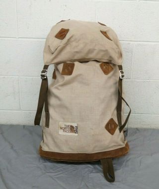 Vintage The North Face Brown Label Tan Nylon & Leather Internal Frame Backpack